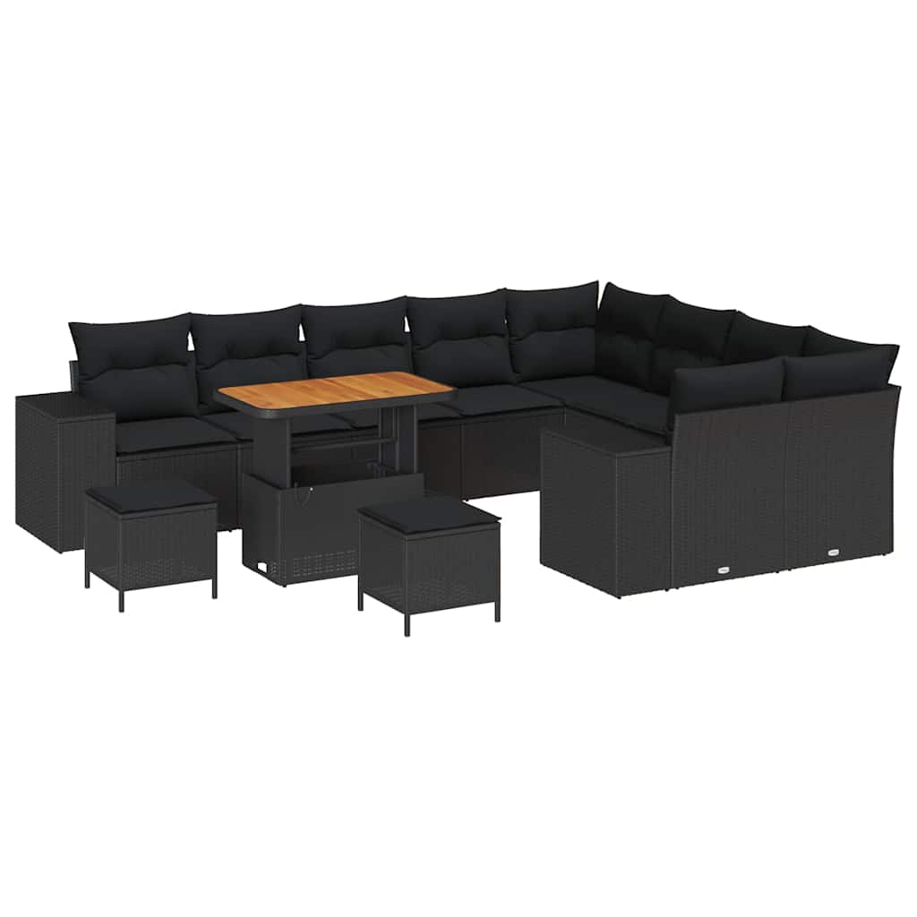 Havesofa Sæt med pude med pude 12 pcs Sort 90 x 55 x 71 cm