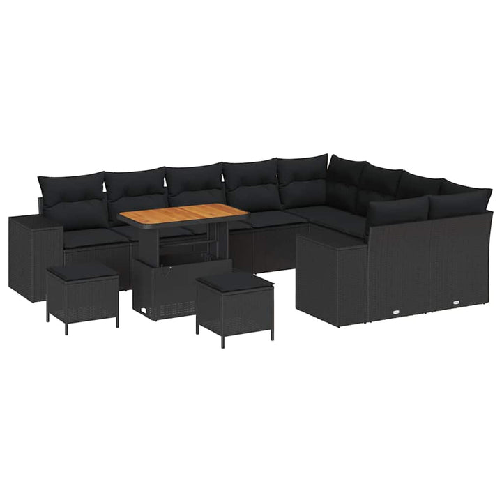 Havesofa Sæt med pude med pude 12 pcs Sort 90 x 55 x 71 cm