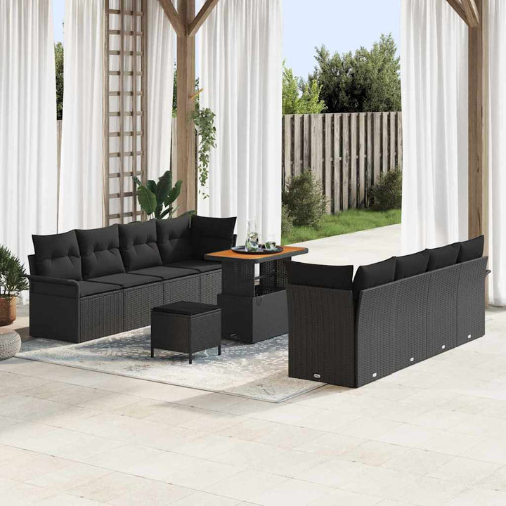 Havesofa Sæt med pude med pude 11 pcs Sort 90 x 55 x 71 cm