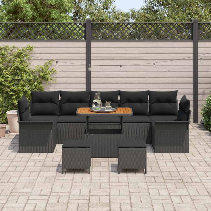 Havesofa Sæt med pude med pude 10 pcs Sort 90 x 55 x 71 cm
