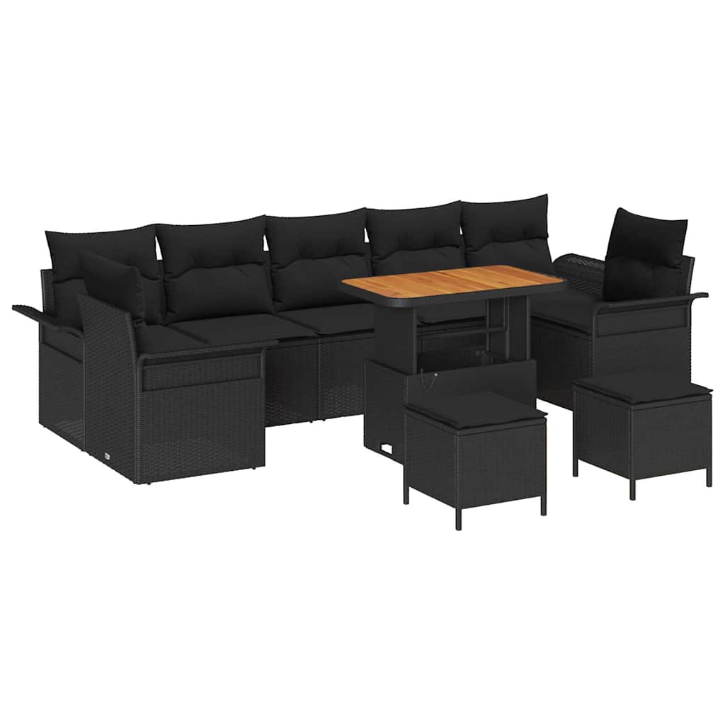 Havesofa Sæt med pude med pude 10 pcs Sort 90 x 55 x 71 cm