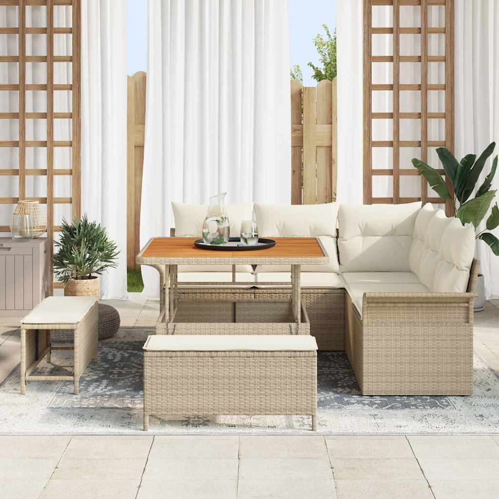 Havesofa Sæt med pude med opbevaring 8 pcs Beige og creme