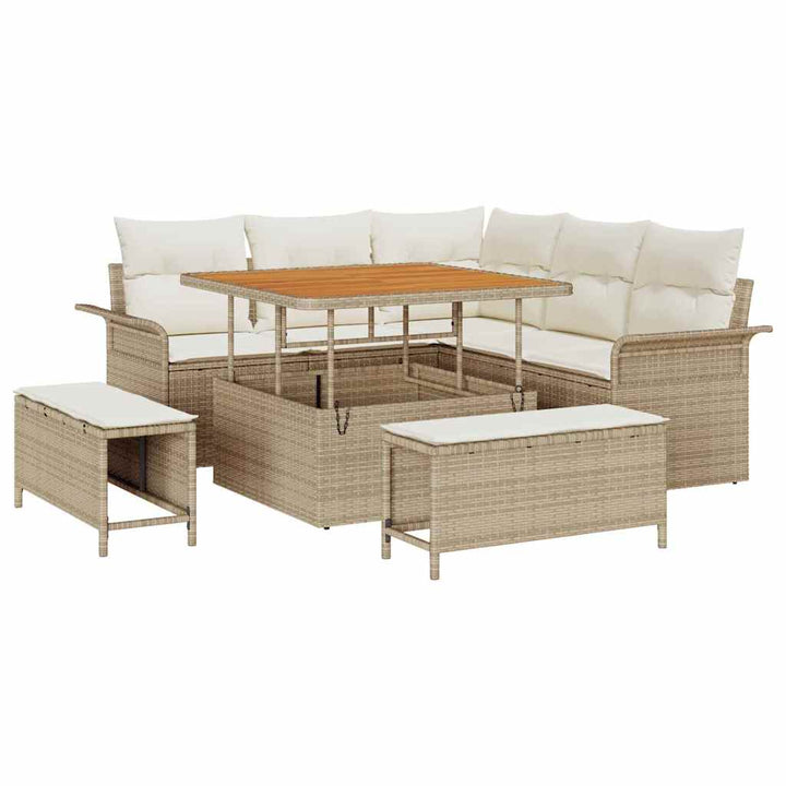 Havesofa Sæt med pude med opbevaring 8 pcs Beige og creme