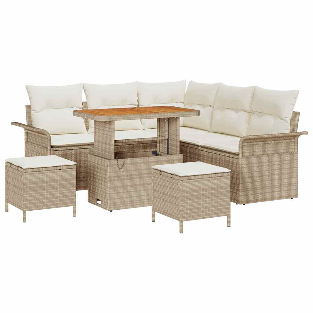 Havesofa Sæt med pude med opbevaring 8 pcs Beige og creme