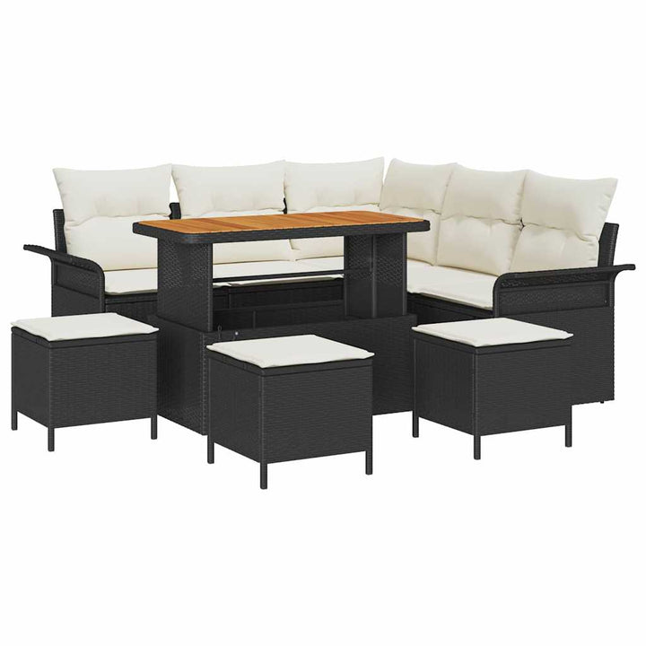 Havesofa Sæt med pude med opbevaring 9 pcs Sort og Cream