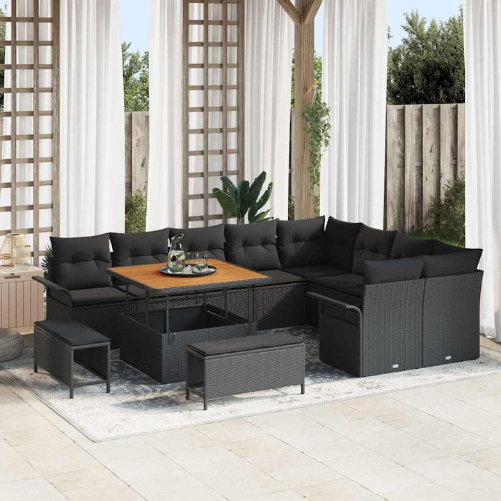 Havesofa Sæt med pude med pude 12 pcs Sort 100 x 100 x 71 cm