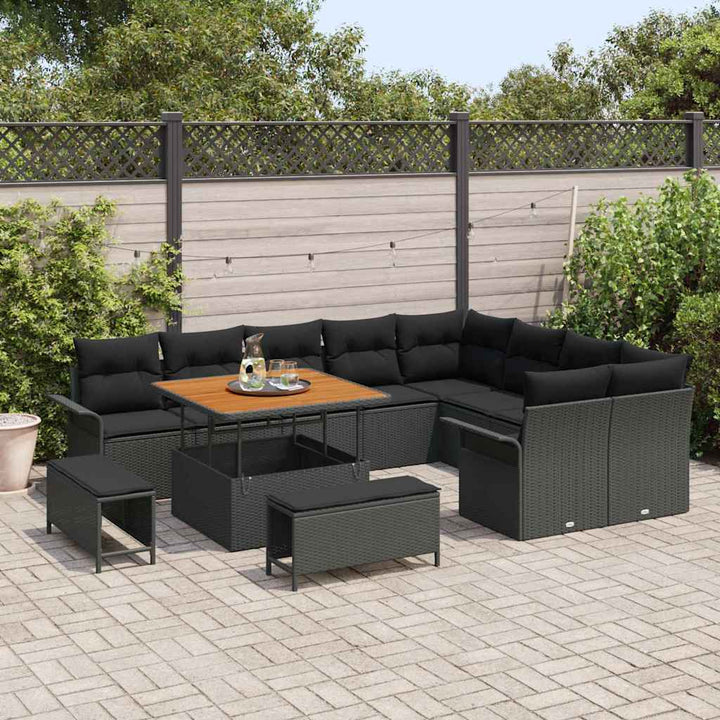 Havesofa Sæt med pude med pude 12 pcs Sort 100 x 100 x 71 cm
