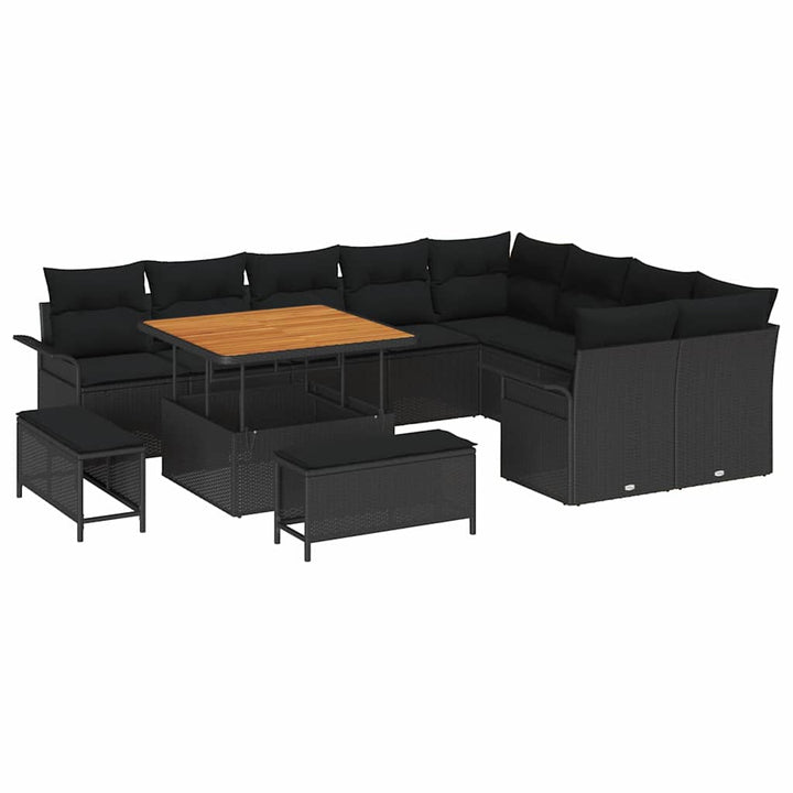 Havesofa Sæt med pude med pude 12 pcs Sort 100 x 100 x 71 cm