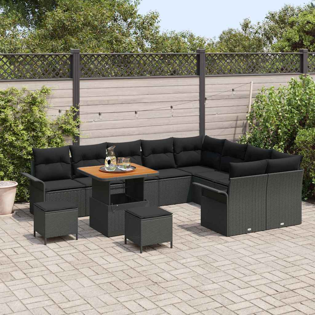 Havesofa Sæt med pude med pude 12 pcs Sort 80 x 80 x 71 cm