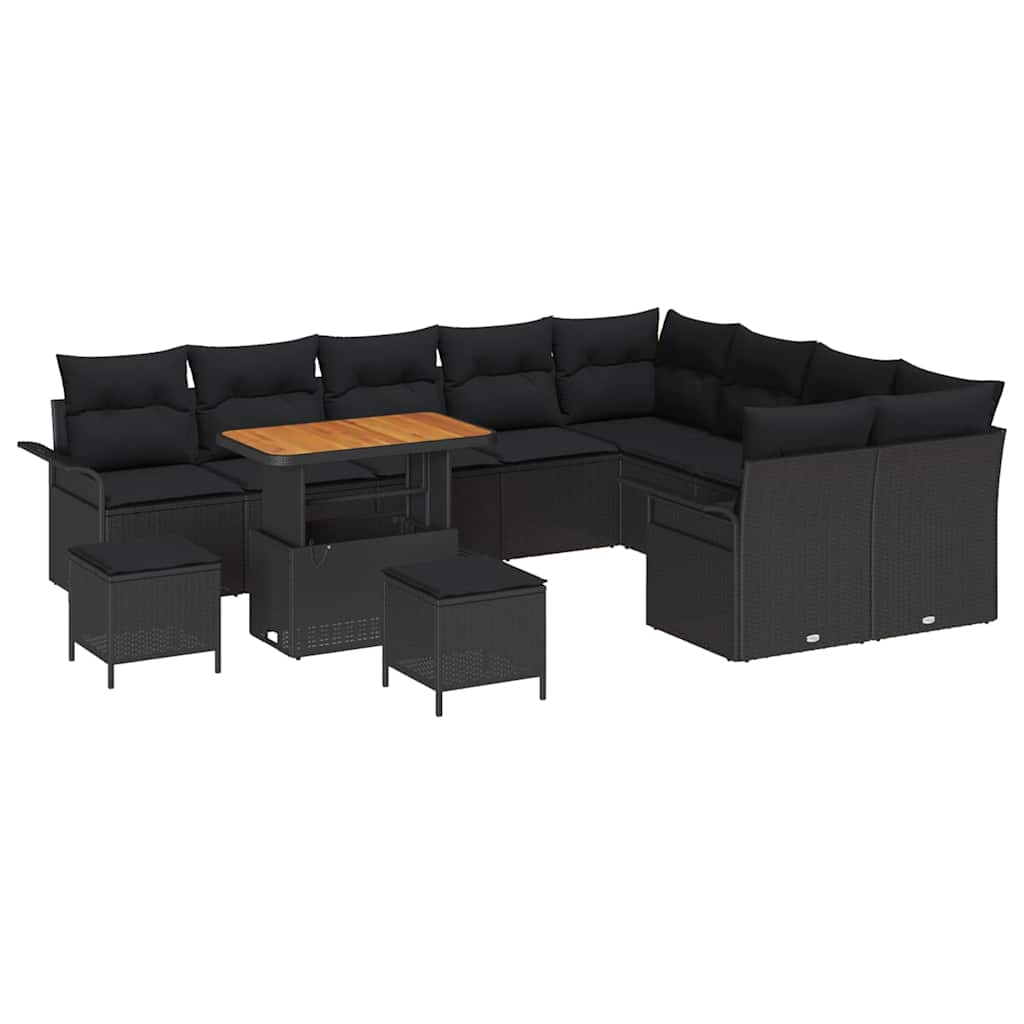 Havesofa Sæt med pude med pude 12 pcs Sort 90 x 55 x 71 cm