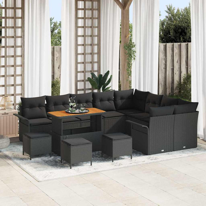 Havesofa Sæt med pude med pude 13 pcs Sort 110 x 55 x 71 cm