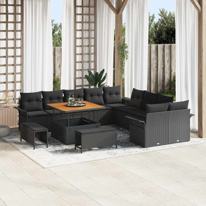Havesofa Sæt med pude med pude 13 pcs Sort 100 x 100 x 71 cm