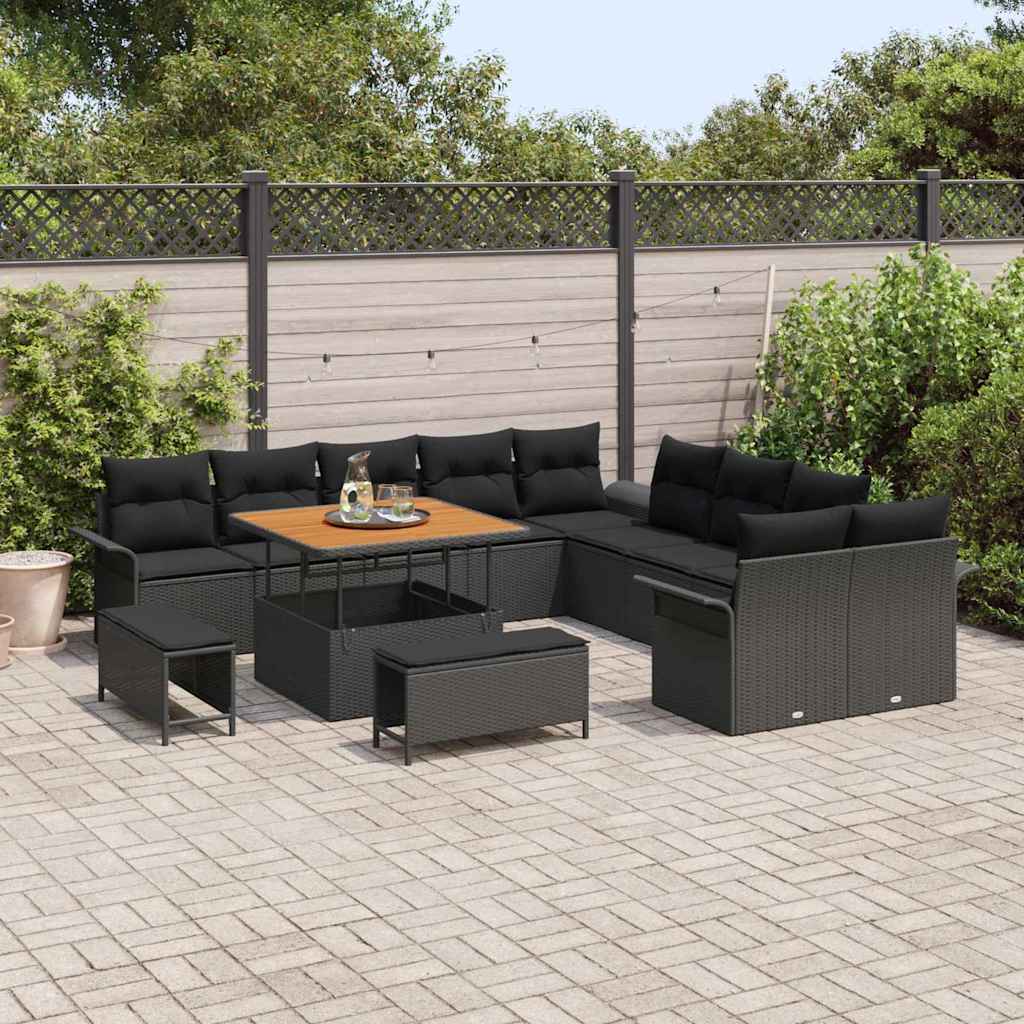 Havesofa Sæt med pude med pude 13 pcs Sort 100 x 100 x 71 cm