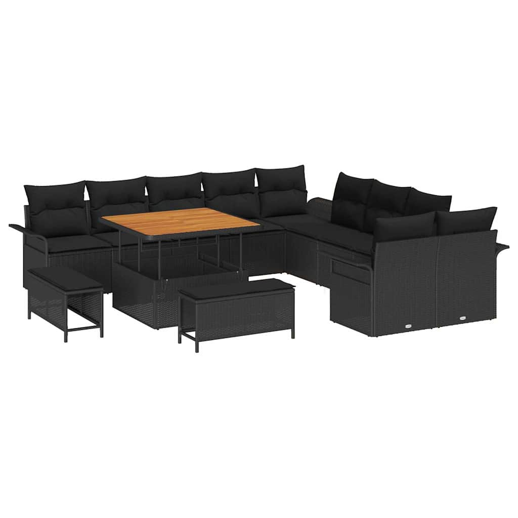 Havesofa Sæt med pude med pude 13 pcs Sort 100 x 100 x 71 cm