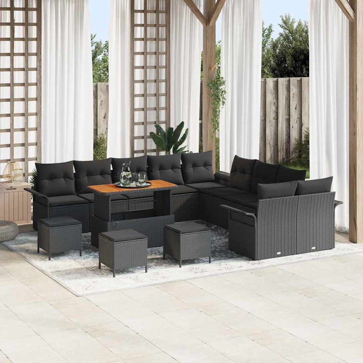 Havesofa Sæt med pude med pude 14 pcs Sort 110 x 55 x 71 cm