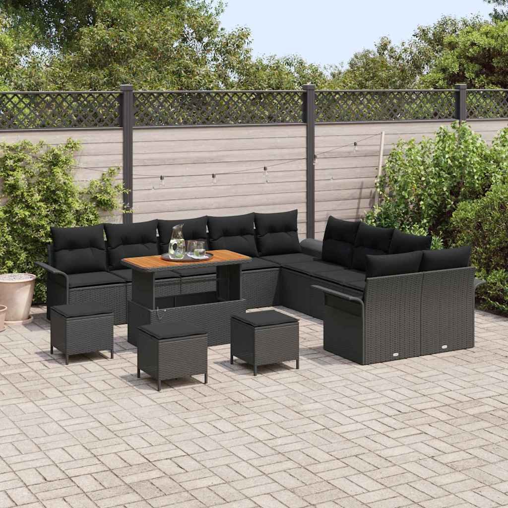 Havesofa Sæt med pude med pude 14 pcs Sort 110 x 55 x 71 cm