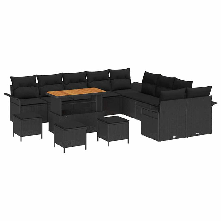Havesofa Sæt med pude med pude 14 pcs Sort 110 x 55 x 71 cm