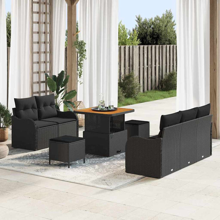 Havesofa Sæt med pude med opbevaring 8 pcs Sort 80 x 80 x 71 cm