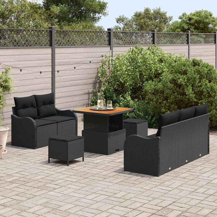 Havesofa Sæt med pude med opbevaring 8 pcs Sort 80 x 80 x 71 cm