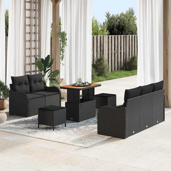 Havesofa Sæt med pude med opbevaring 8 pcs Sort 90 x 55 x 71 cm