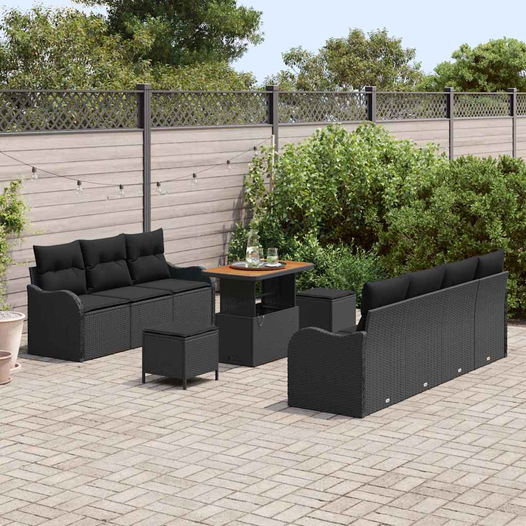 Havesofa Sæt med pude med pude 10 pcs Sort 90 x 55 x 71 cm