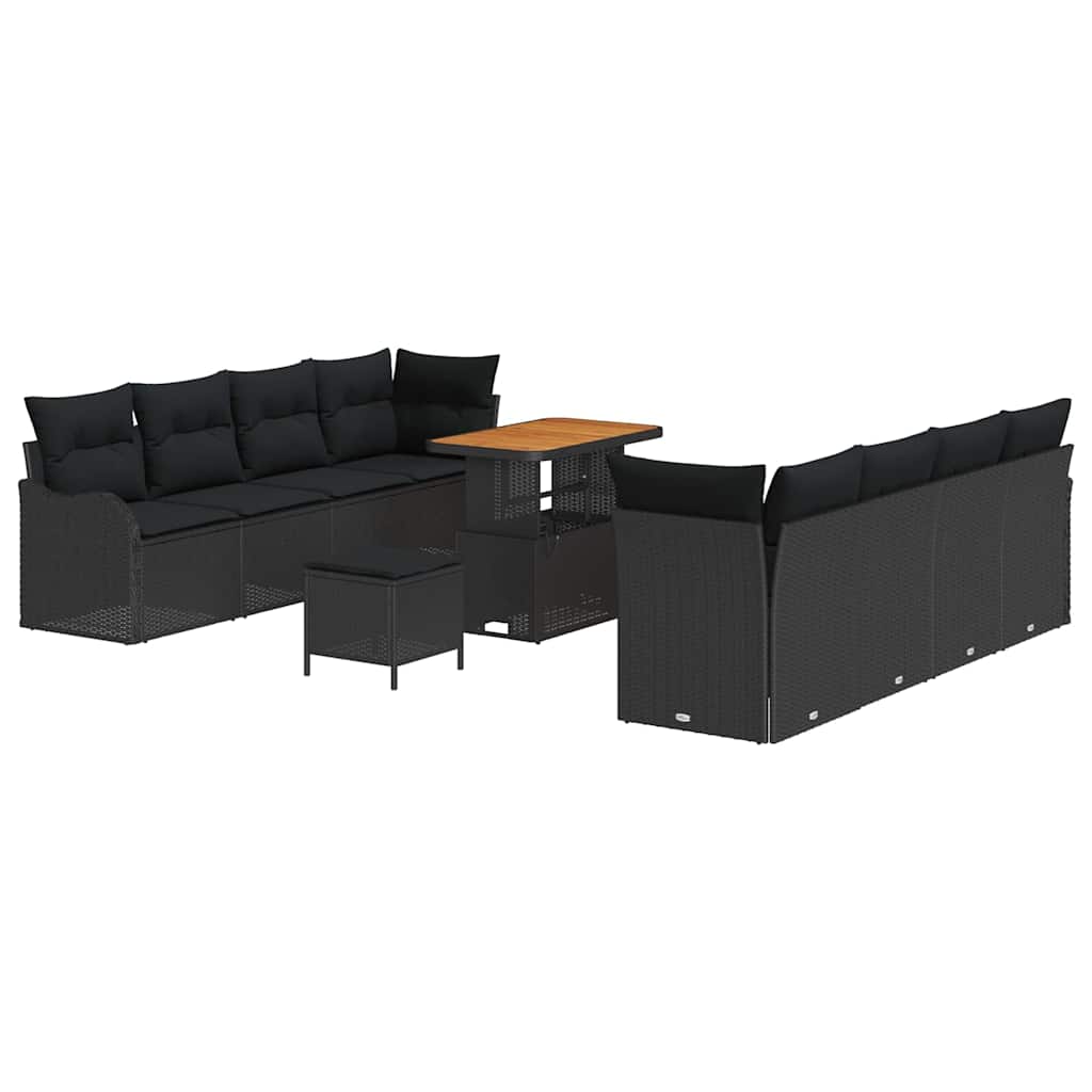 Havesofa Sæt med pude med pude 11 pcs Sort 90 x 55 x 71 cm
