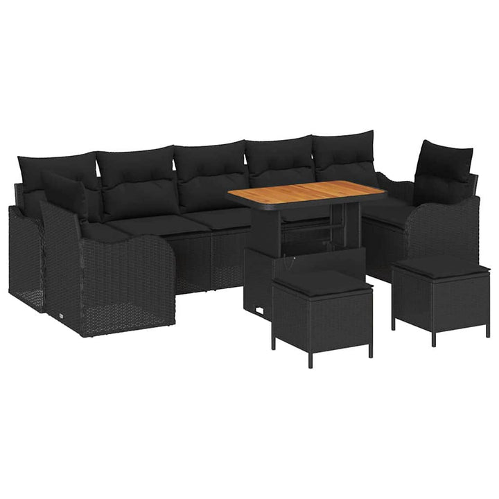 Havesofa Sæt med pude med pude 10 pcs Sort 90 x 55 x 71 cm