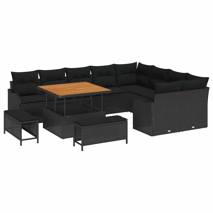 Havesofa Sæt med pude med pude 12 pcs Sort 100 x 100 x 71 cm