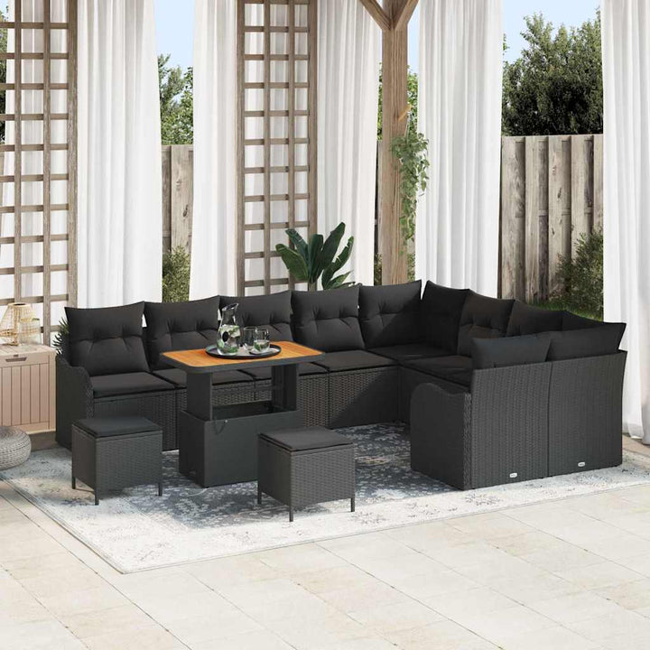 Havesofa Sæt med pude med pude 12 pcs Sort 90 x 55 x 71 cm