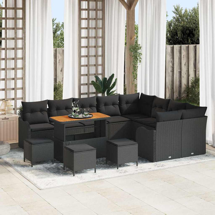 Havesofa Sæt med pude med pude 13 pcs Sort 110 x 55 x 71 cm
