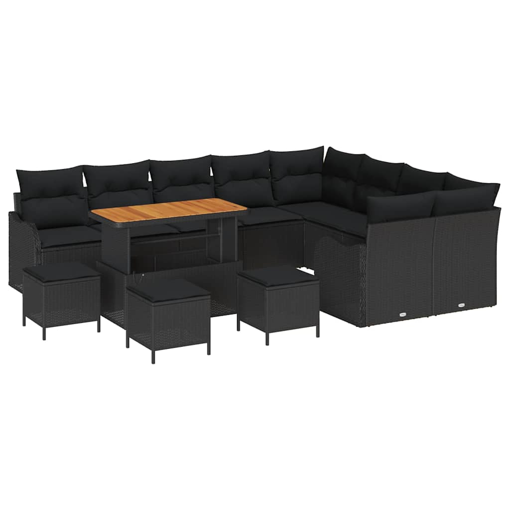 Havesofa Sæt med pude med pude 13 pcs Sort 110 x 55 x 71 cm