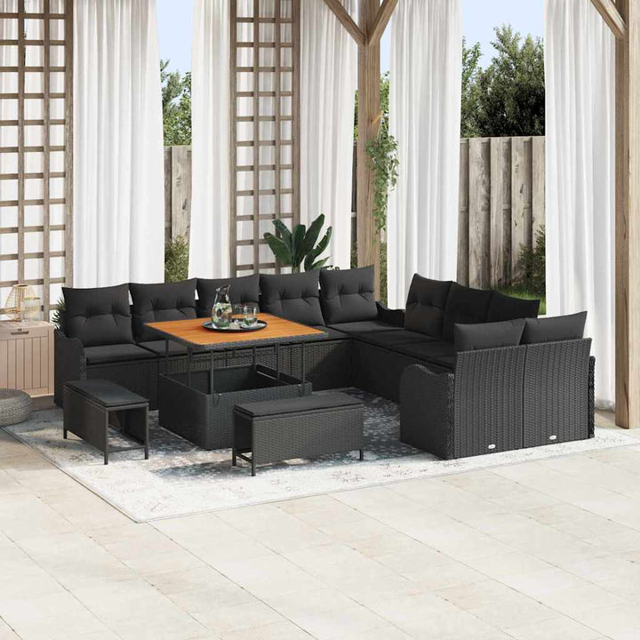 Havesofa Sæt med pude med pude 13 pcs Sort 100 x 100 x 71 cm