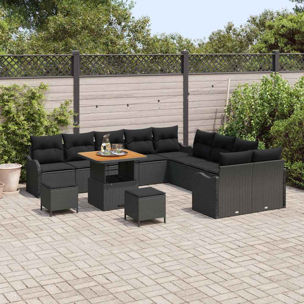 Havesofa Sæt med pude med pude 13 pcs Sort 80 x 80 x 71 cm