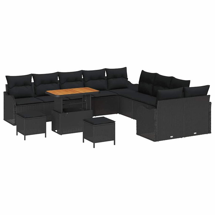 Havesofa Sæt med pude med pude 13 pcs Sort 90 x 55 x 71 cm