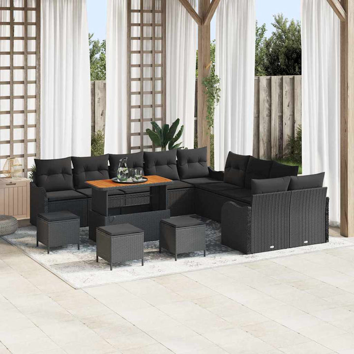 Havesofa Sæt med pude med pude 14 pcs Sort 110 x 55 x 71 cm