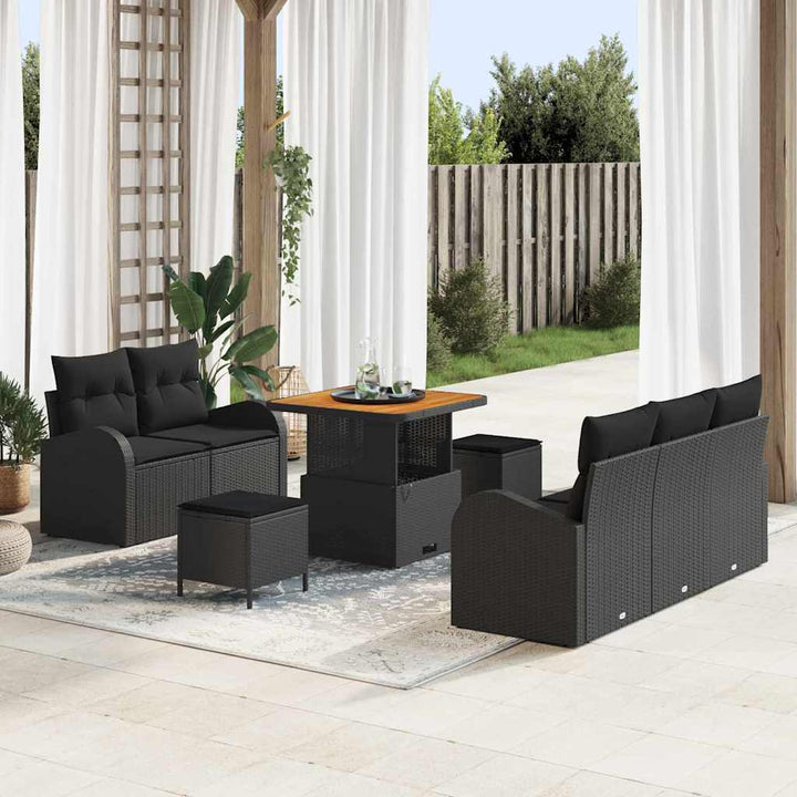 Havesofa Sæt med pude med opbevaring 8 pcs Sort 80 x 80 x 71 cm