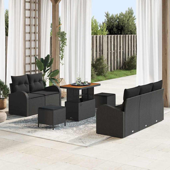 Havesofa Sæt med pude med opbevaring 8 pcs Sort 90 x 55 x 71 cm