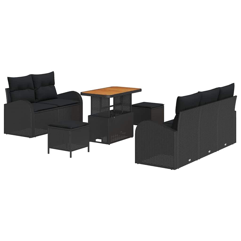 Havesofa Sæt med pude med opbevaring 8 pcs Sort 90 x 55 x 71 cm