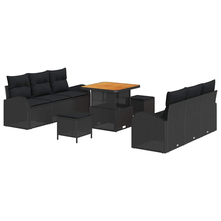 Havesofa Sæt med pude med opbevaring 9 pcs Sort 80 x 80 x 71 cm