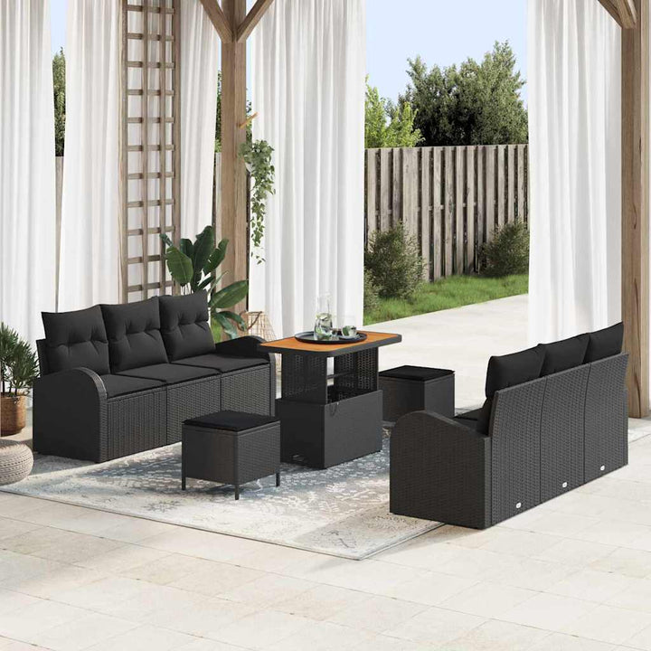 Havesofa Sæt med pude med opbevaring 9 pcs Sort 90 x 55 x 71 cm