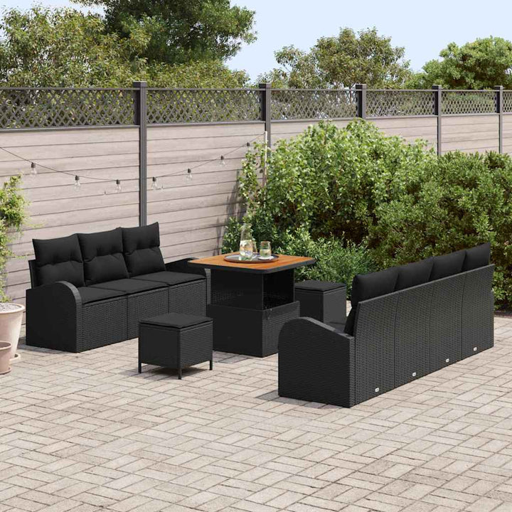 Havesofa Sæt med pude med pude 10 pcs Sort 80 x 80 x 71 cm