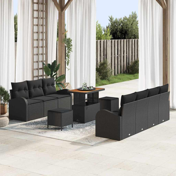 Havesofa Sæt med pude med pude 10 pcs Sort 90 x 55 x 71 cm