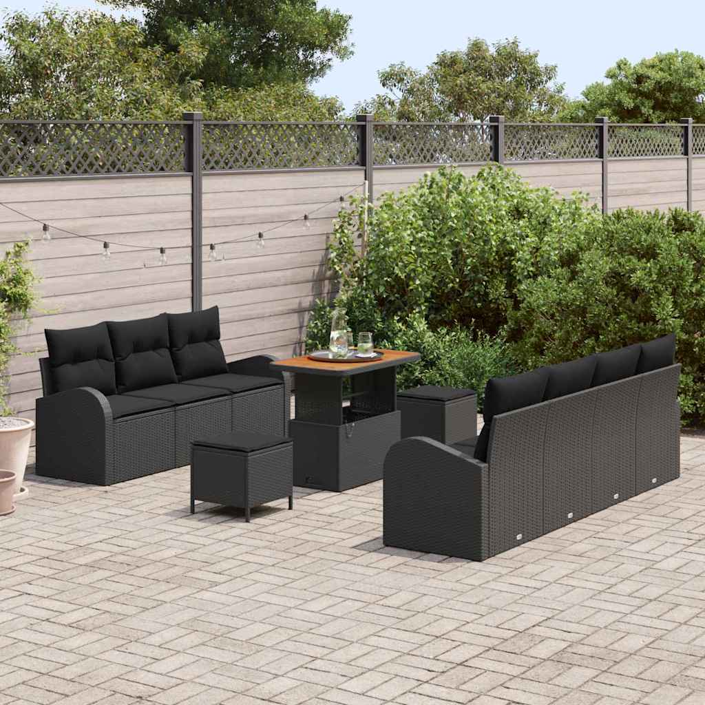 Havesofa Sæt med pude med pude 10 pcs Sort 90 x 55 x 71 cm