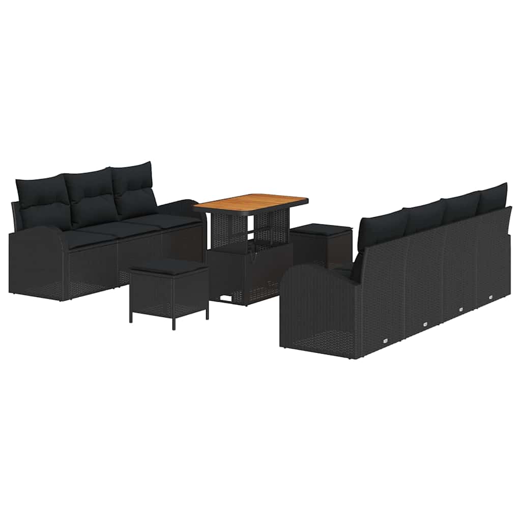 Havesofa Sæt med pude med pude 10 pcs Sort 90 x 55 x 71 cm