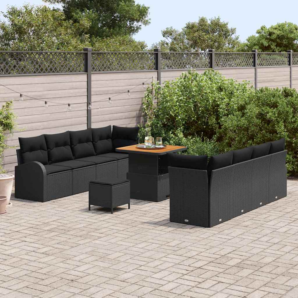 Havesofa Sæt med pude med pude 11 pcs Sort 80 x 80 x 71 cm
