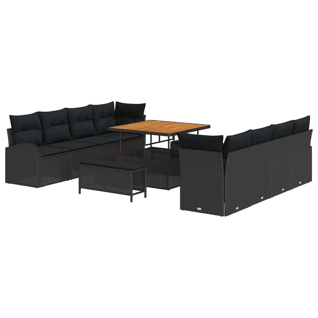 Havesofa Sæt med pude med pude 11 pcs Sort 100 x 100 x 71 cm
