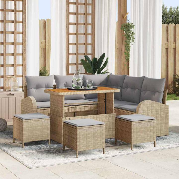 Havesofa Sæt med pude med opbevaring 9 pcs Beige og lys grå