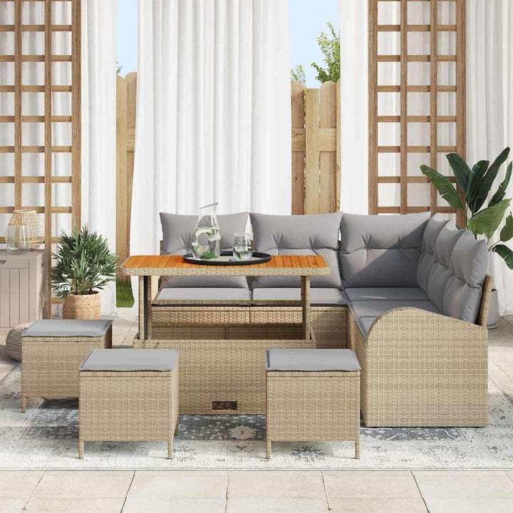 Havesofa Sæt med pude med opbevaring 9 pcs Beige og lys grå