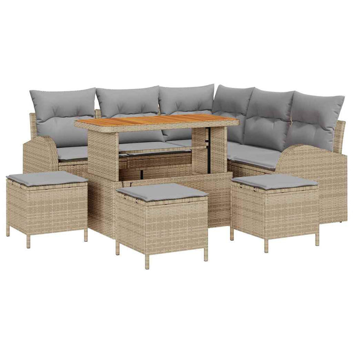 Havesofa Sæt med pude med opbevaring 9 pcs Beige og lys grå