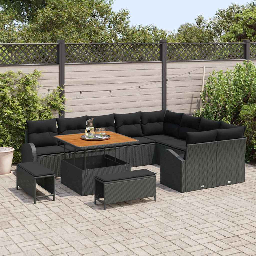 Havesofa Sæt med pude med pude 12 pcs Sort 100 x 100 x 71 cm